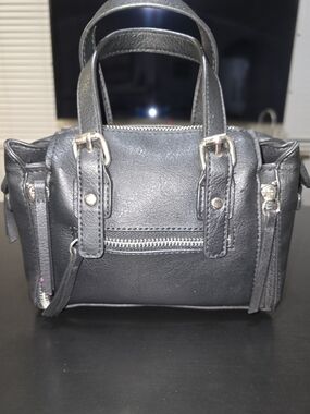 Classic Black Leatherette Mini Satchel Handbag, New Without Tags